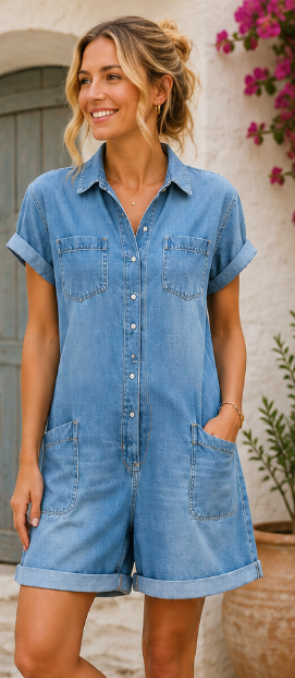 Combinaison denim manches courtes